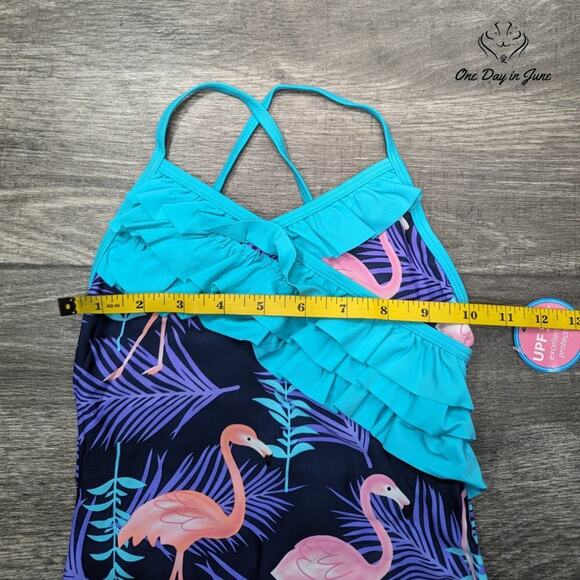 Sanifer Girls Flamingo Ruffle One Piece Swimsuit Size 7-8 Yrs - Picture 2 of 4